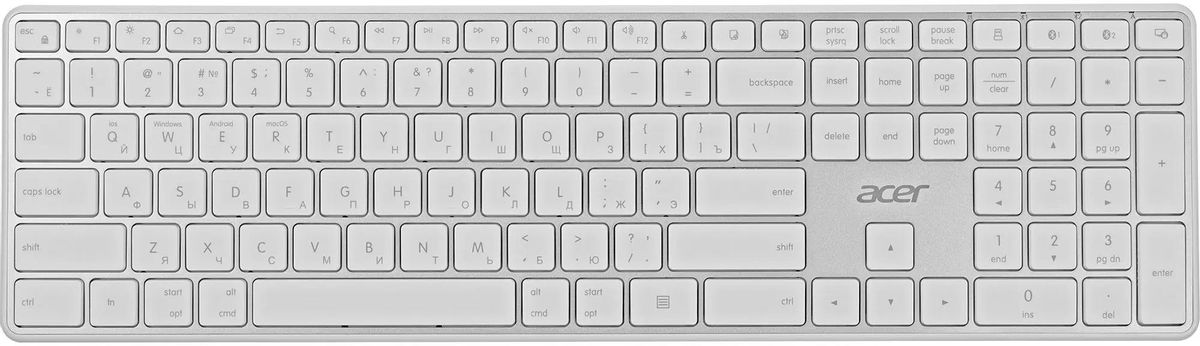Клавиатура Acer OKR301,  USB, Bluetooth/Радиоканал, белый + серебристый [zl.kbdee.015]